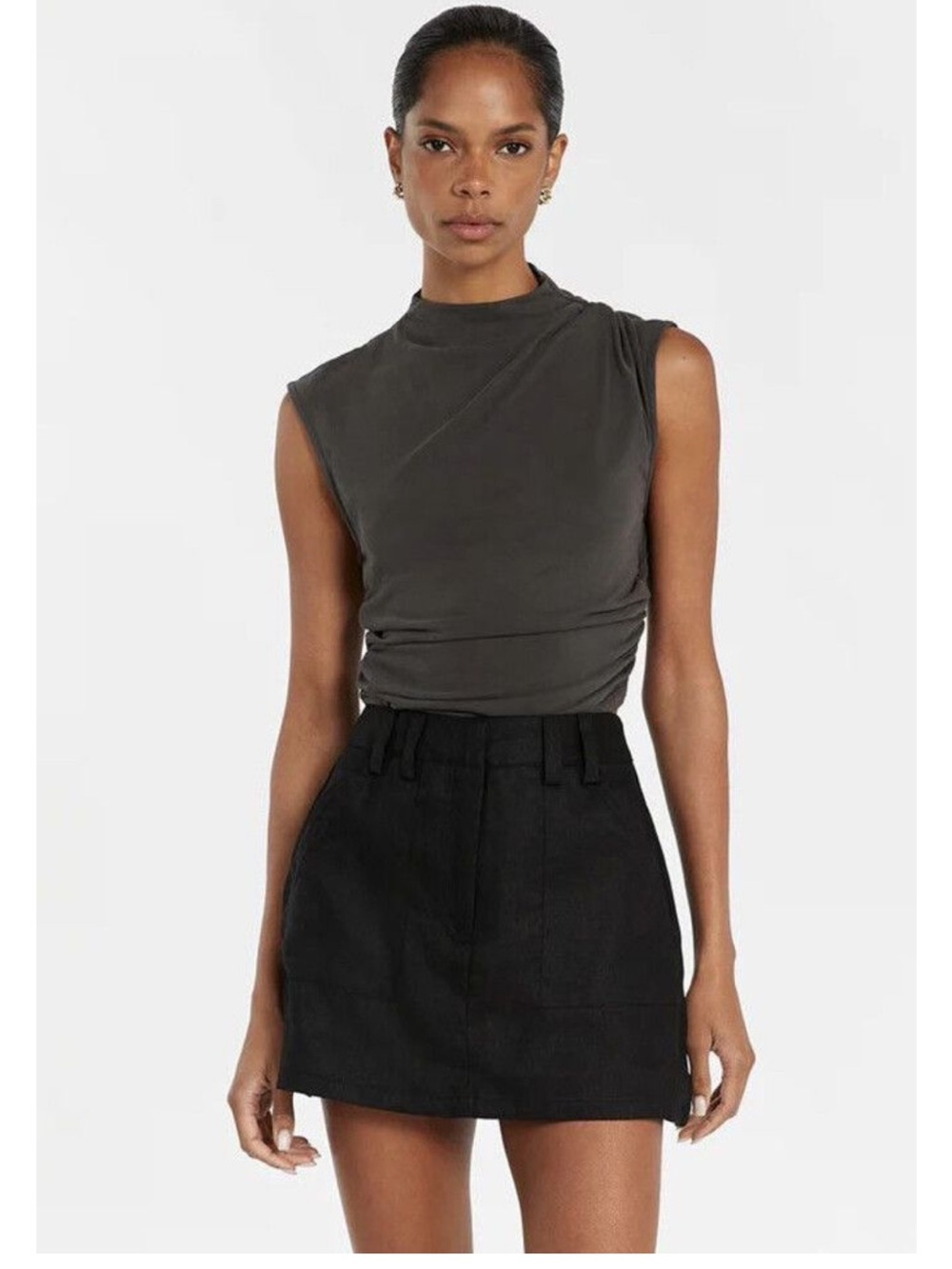 DISSH Eva Black Linen Skort
 with Front Patch Pockets